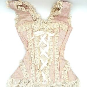 Burleska Corset - Pink and Cream - Cinches to 20 inches - Halloween, Costume